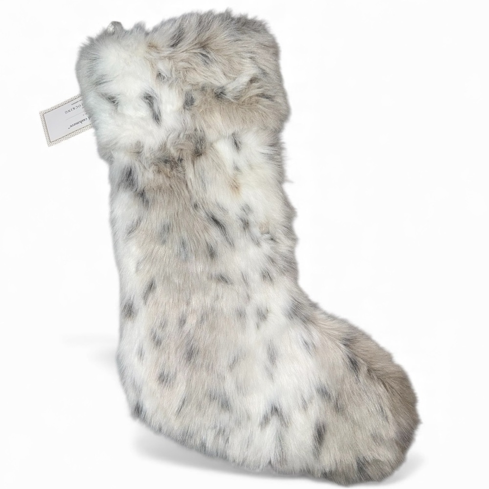 22" Cupcakes and Cashmere Snow Leopard Faux Fur Cuffed Christmas Stocking NWT